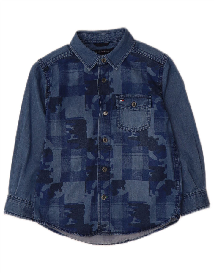 TOMMY HILFIGER Boys Denim Shirt 3-4 Years Blue Camouflage Cotton