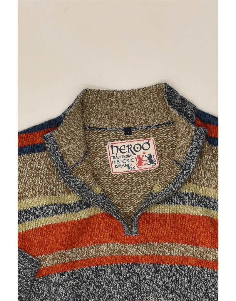 VINTAGE Mens Zip Neck Jumper Sweater Large Multicoloured Colourblock | Vintage Vintage | Thrift | Second-Hand Vintage | Used Clothing | Messina Hembry 