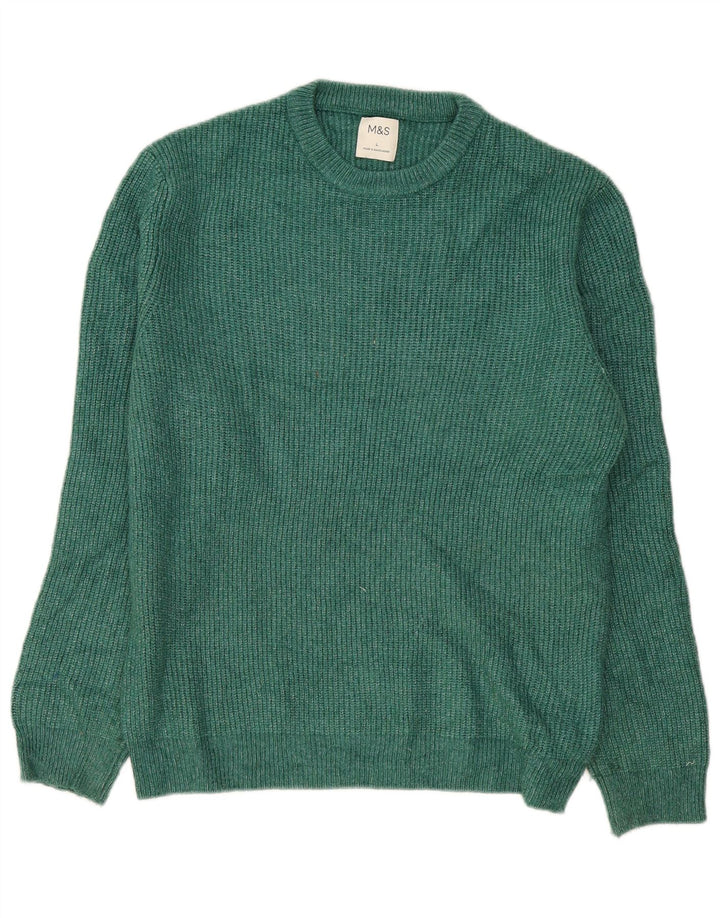 Marks & Spencer Mens Crew Neck Jumper Sweater Large Green Polyamide