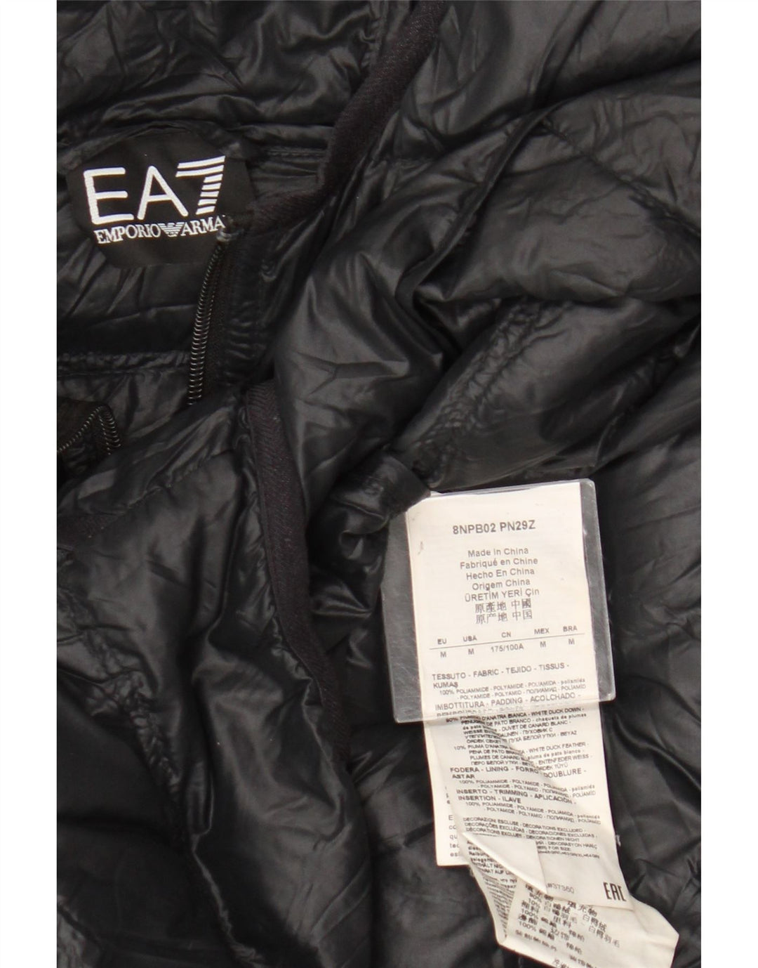 Emporio Armani Mens Hooded Padded Jacket UK 38 Medium Black Polyamide