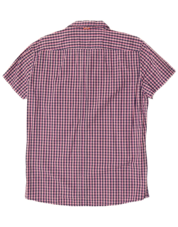 Hugo Boss Mens Short Sleeve Shirt Large Pink Gingham