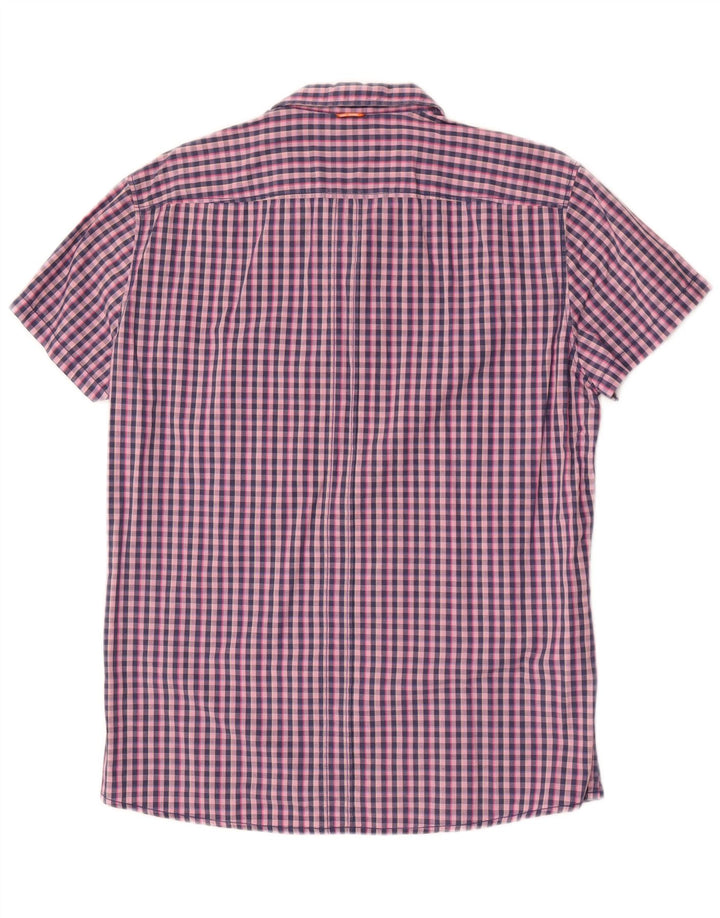 Hugo Boss Mens Short Sleeve Shirt Large Pink Gingham