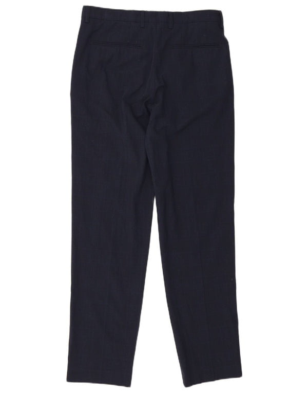 Zara Mens Slim Chino Trousers EU 38 Small W30 L29 Navy Blue Check Polyester