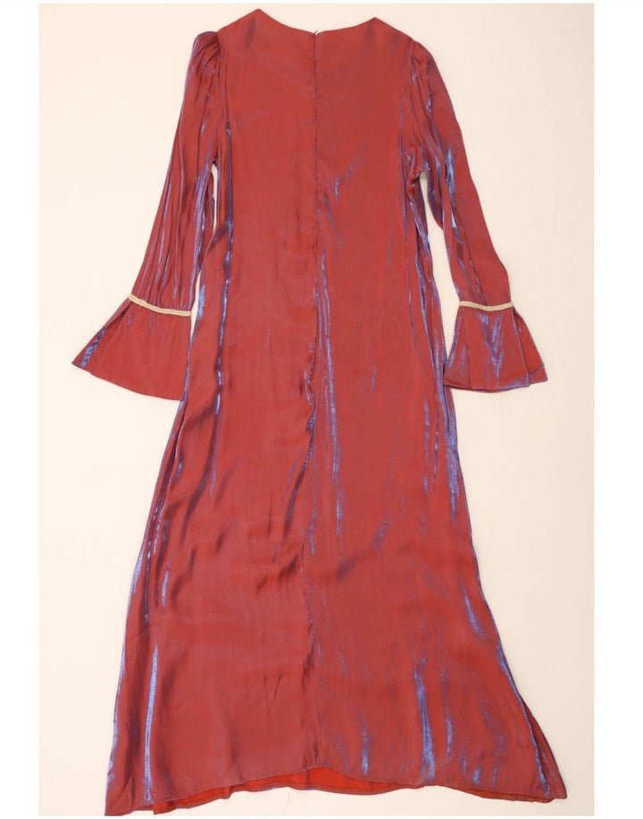 VINTAGE Womens Long Sleeve Maxi Dress UK 14 Medium Red Striped
