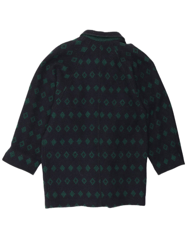 Vintage Womens Loose Fit Overcoat IT 42 Medium Navy Blue Argyle/Diamond