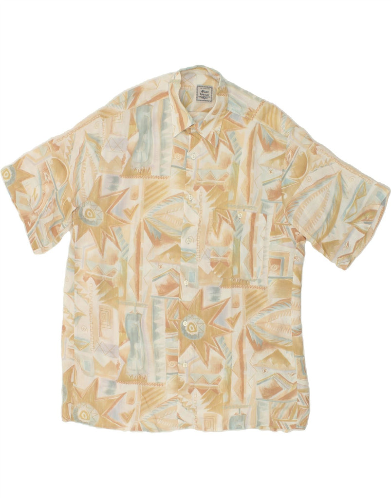 VINTAGE Mens Abstract Pattern Short Sleeve Shirt Large Beige Vintage Vintage and Second-Hand Vintage from Messina Hembry 