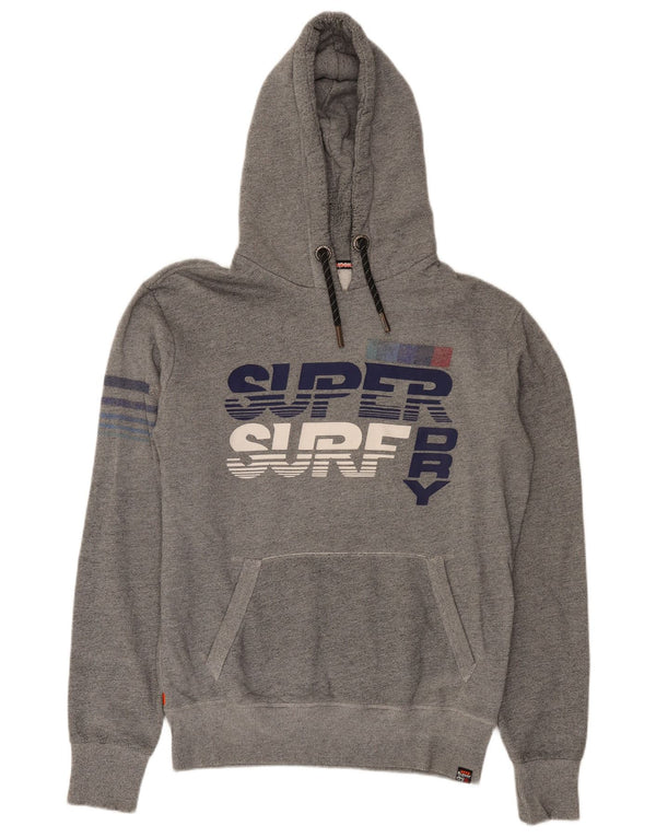 Superdry Mens Graphic Hoodie Jumper Medium Grey Flecked Cotton