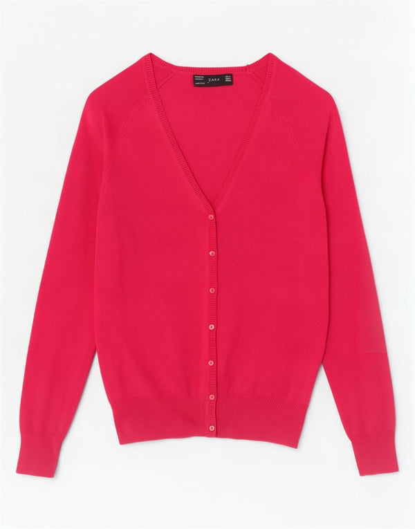 Zara Womens Cardigan Sweater UK 12 Medium Pink Cotton