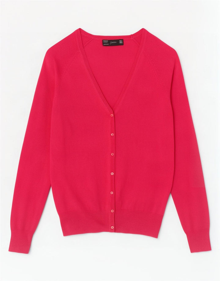 Zara Womens Cardigan Sweater UK 12 Medium Pink Cotton