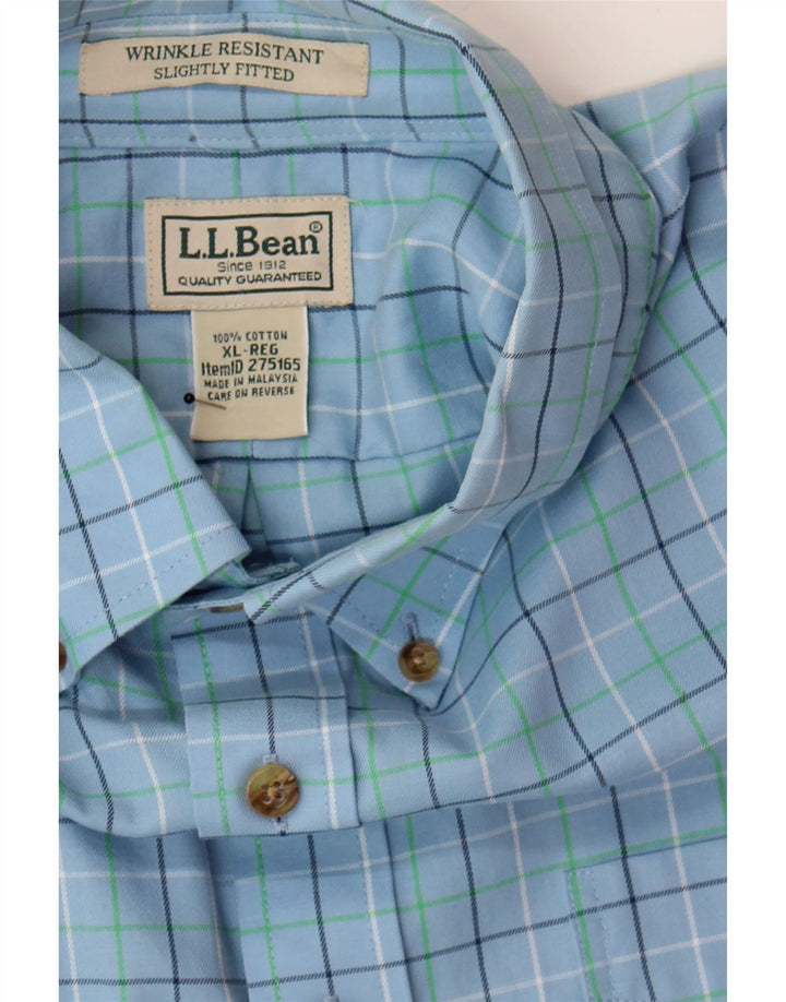 L.L.BEAN Mens Slightly Fitted Shirt XL Blue Check Cotton Vintage L.L.Bean and Second-Hand L.L.Bean from Messina Hembry 