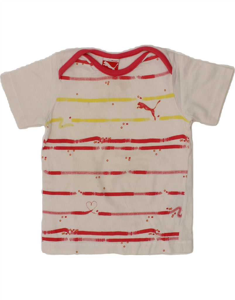 PUMA Baby Girls Graphic T-Shirt Top 6-9 Months White Striped Vintage Puma and Second-Hand Puma from Messina Hembry 