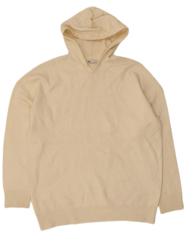 Zara Mens Hooded Loose Fit Jumper Sweater Medium Beige Viscose
