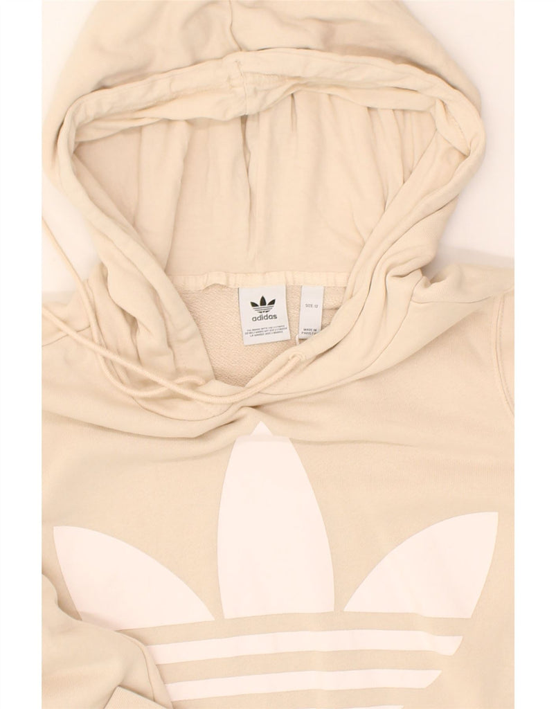 ADIDAS Womens Graphic Hoodie Jumper UK 12 Medium  Beige Cotton | Vintage Adidas | Thrift | Second-Hand Adidas | Used Clothing | Messina Hembry 