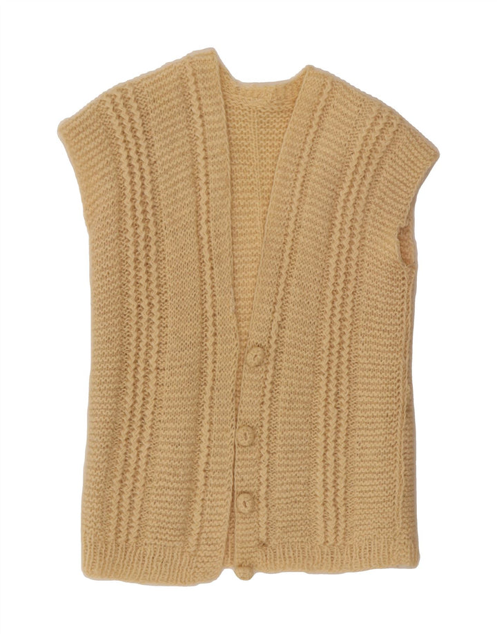 VINTAGE Womens Sleeveless Cardigan Sweater UK 14 Medium Beige Vintage Vintage and Second-Hand Vintage from Messina Hembry 