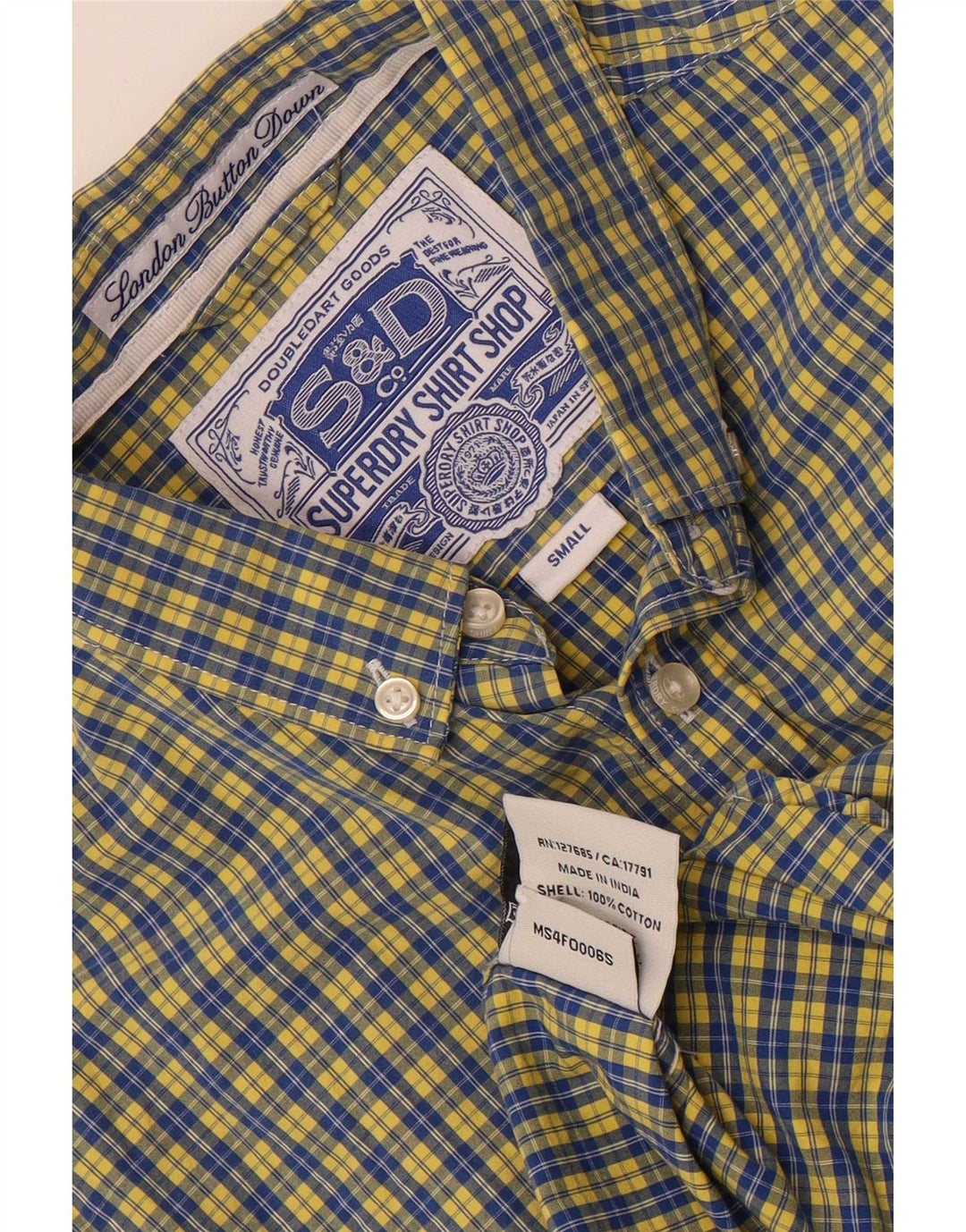 Superdry Mens Shirt Small Blue Check Cotton