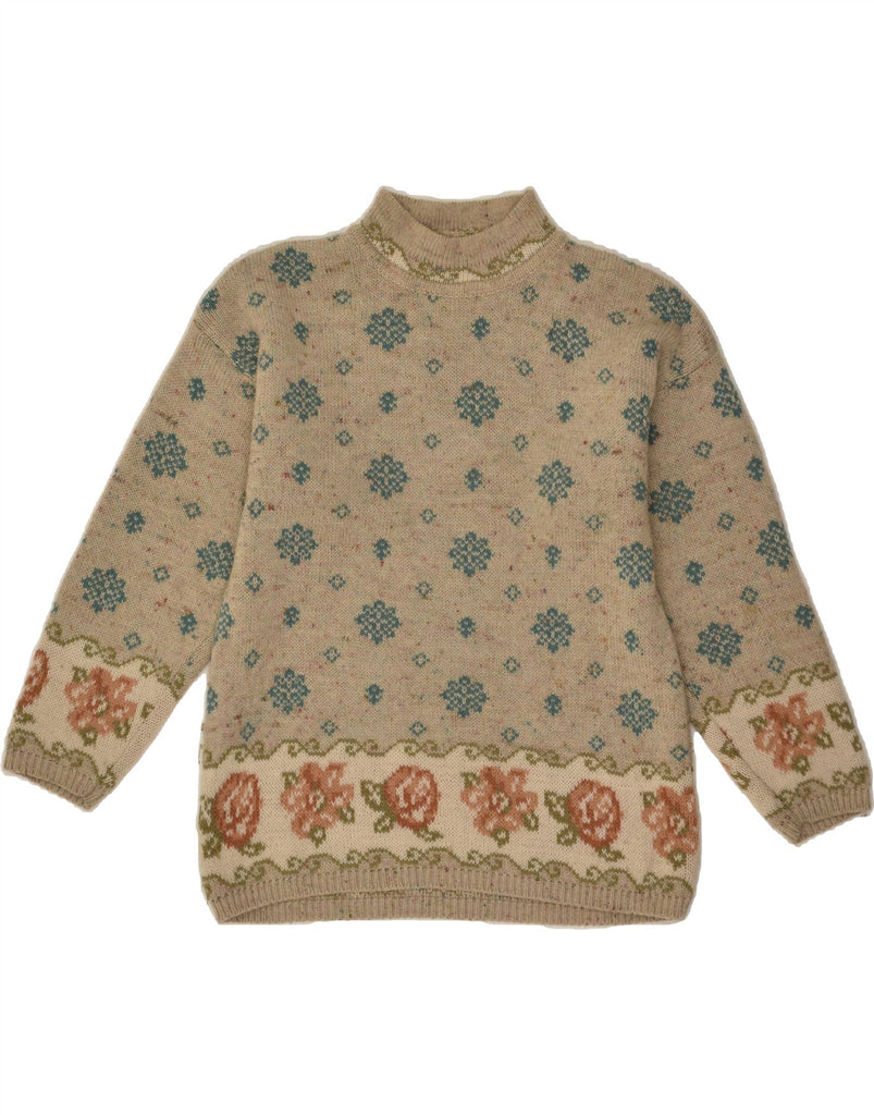 LEMON Womens Turtle Neck Jumper Sweater UK 12 Medium Beige Floral Wool | Vintage Lemon | Thrift | Second-Hand Lemon | Used Clothing | Messina Hembry 