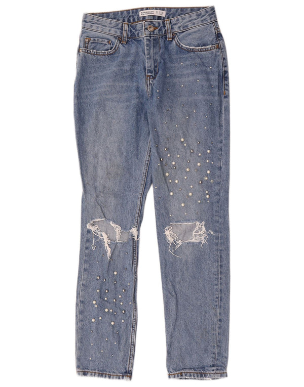 Zara Womens Distressed Straight Jeans EU 34 2XS W24 L28 Blue Cotton