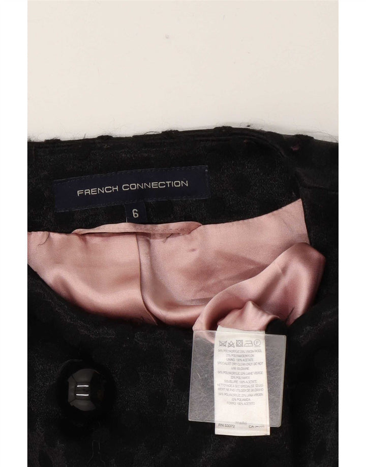 French Connection Womens Double Breasted Coat UK 6 XS Black Geometric