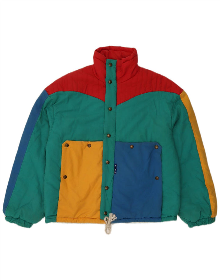 Vintage Womens Hooded Padded Jacket IT 42 Medium Multicoloured Colourblock
