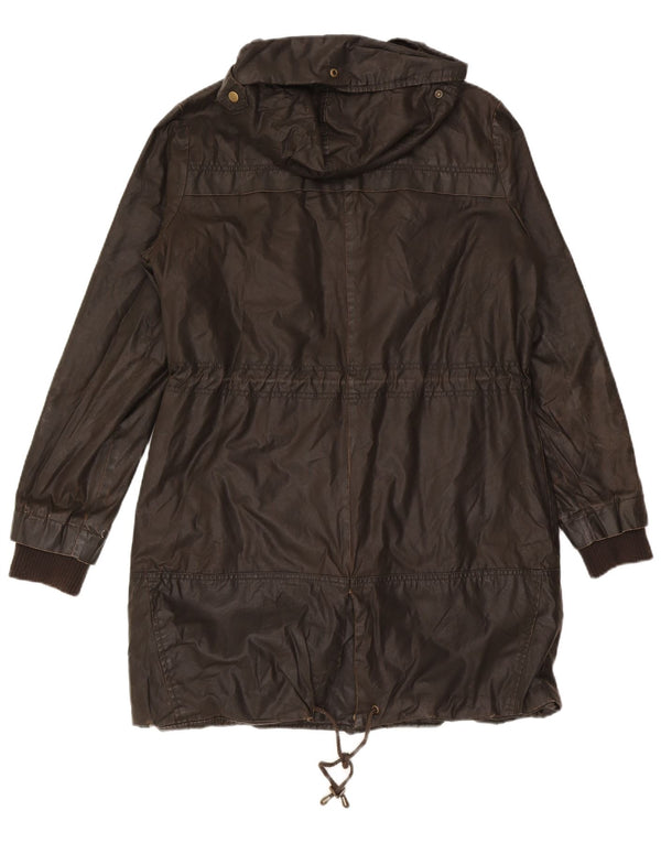Marks & Spencer Womens Hooded Waxed Cotton Jacket UK 16 Large Brown Cotton