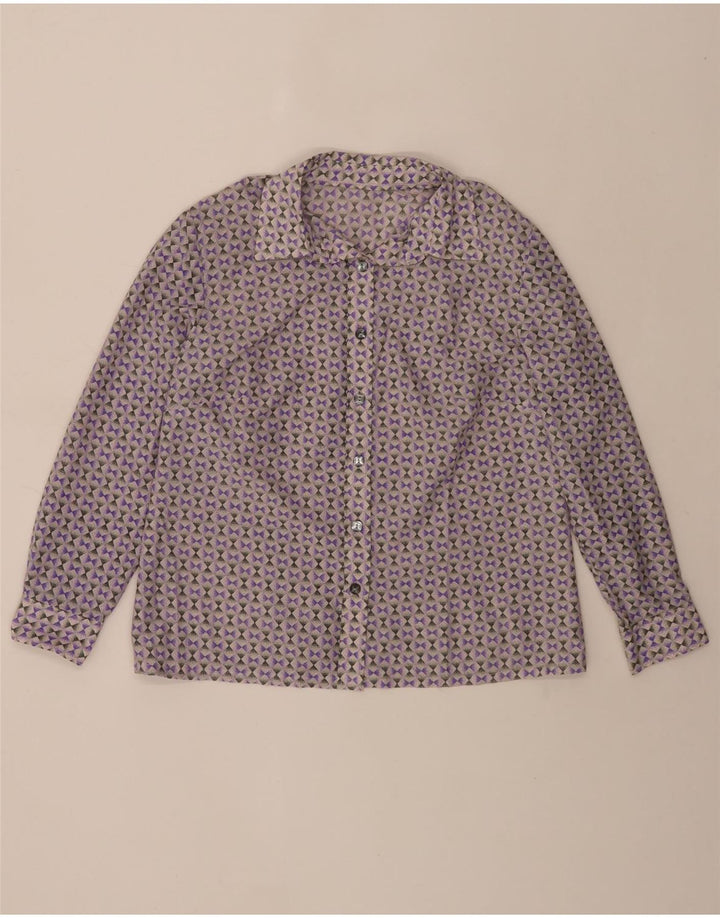 VINTAGE Womens Shirt UK 12 Medium Purple Geometric