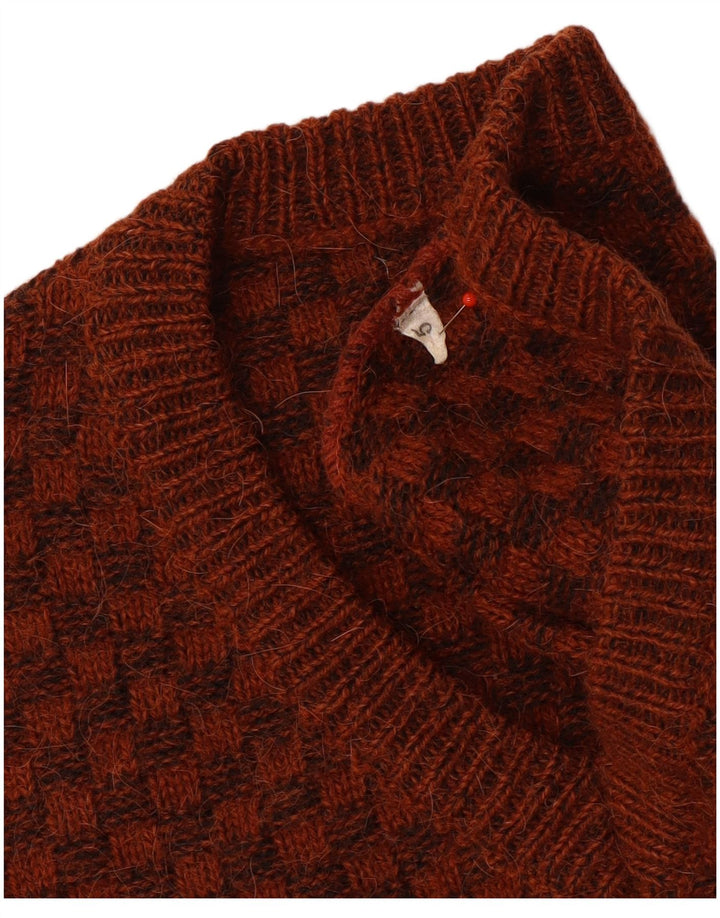 Vintage Mens V-Neck Jumper Sweater Small Brown Geometric