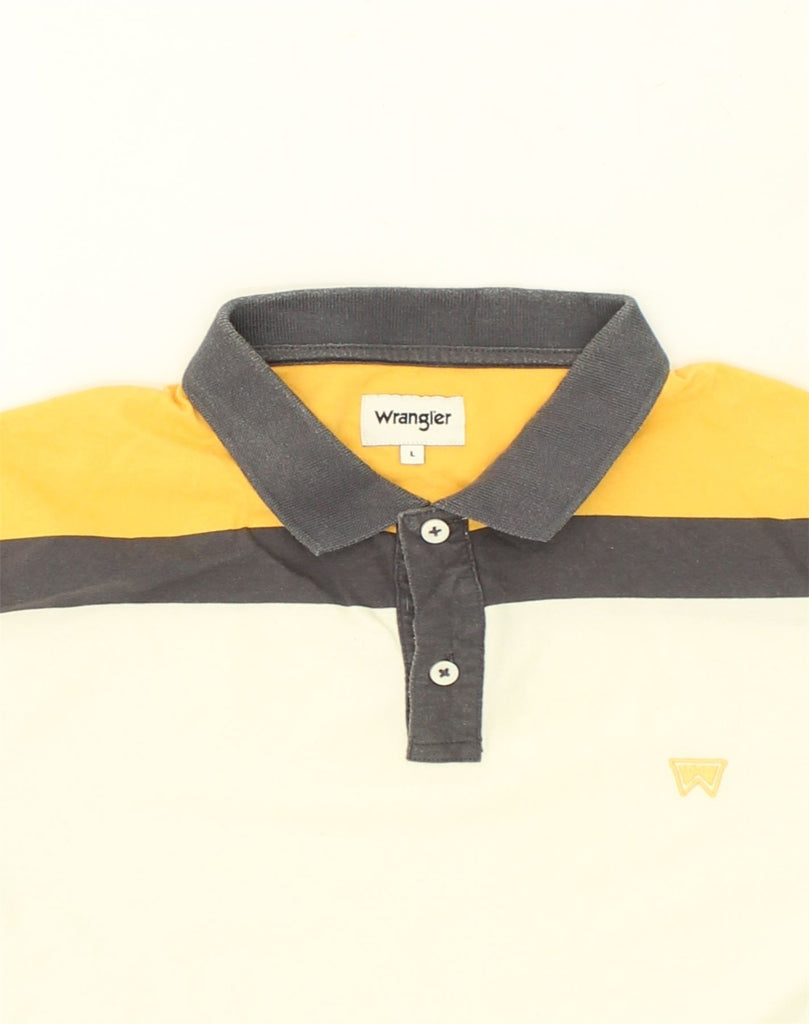 WRANGLER Mens Polo Shirt Large Yellow Colourblock Cotton | Vintage Wrangler | Thrift | Second-Hand Wrangler | Used Clothing | Messina Hembry 