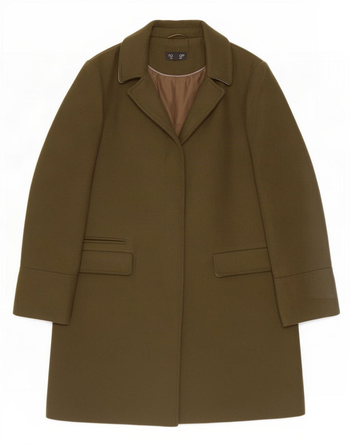 Topshop Womens Overcoat UK 10 Small Khaki Polyester