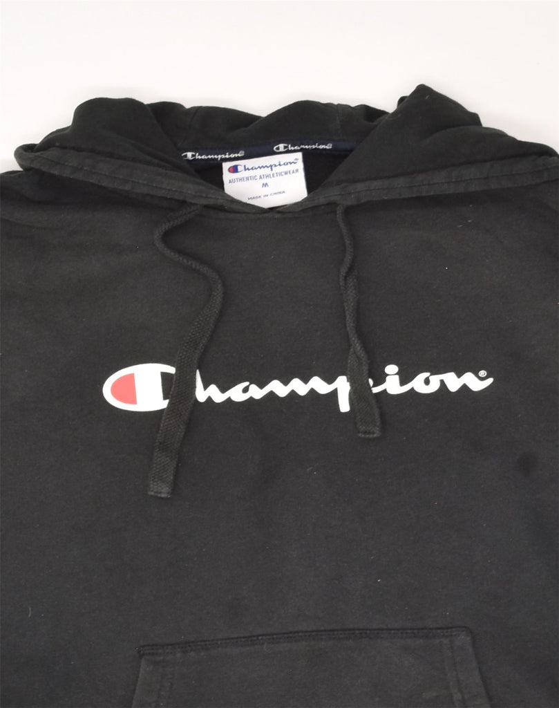 CHAMPION Womens Graphic Hoodie Jumper UK 14 Medium Black Cotton | Vintage Champion | Thrift | Second-Hand Champion | Used Clothing | Messina Hembry 