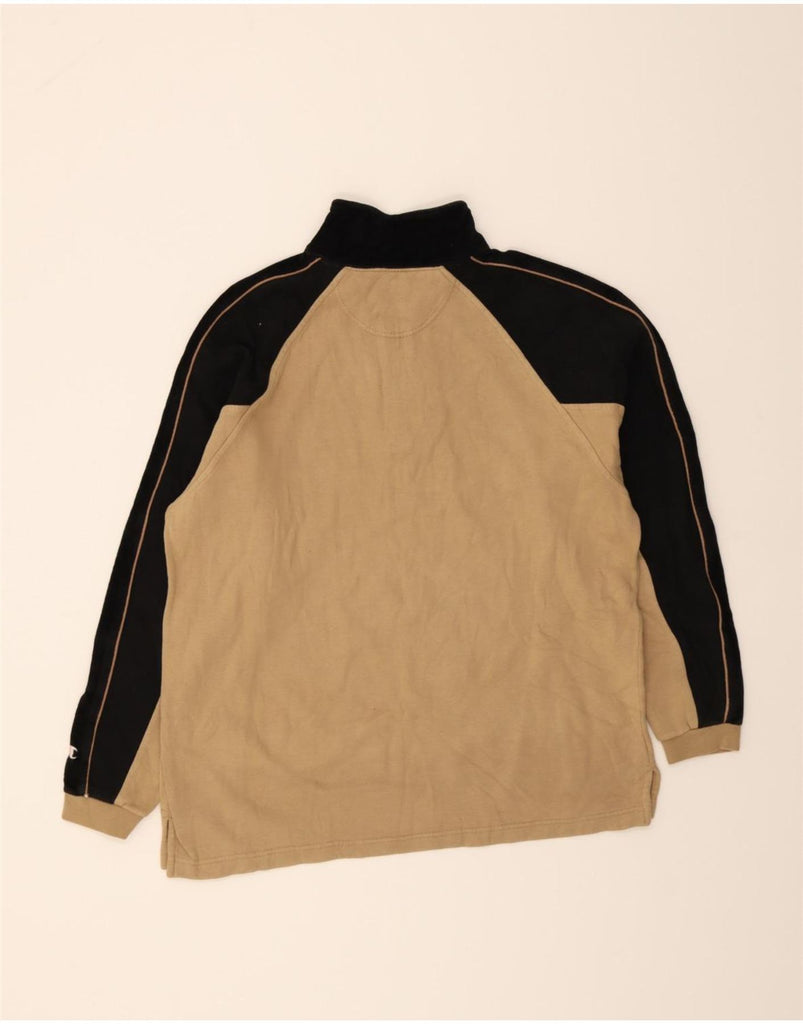 CHAMPION Mens Zip Neck Sweatshirt Jumper Large Beige Colourblock Vintage Champion and Second-Hand Champion from Messina Hembry 