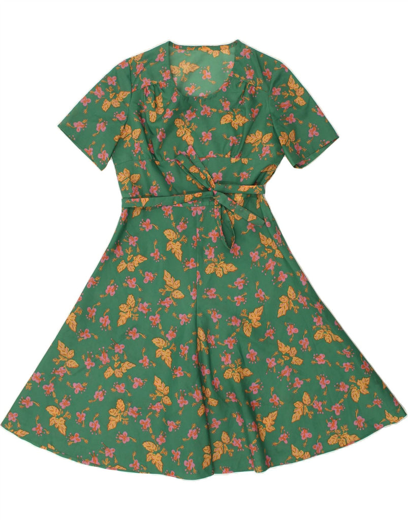 VINTAGE Womens A-Line Dress UK 14 Large Green Floral | Vintage Vintage | Thrift | Second-Hand Vintage | Used Clothing | Messina Hembry 