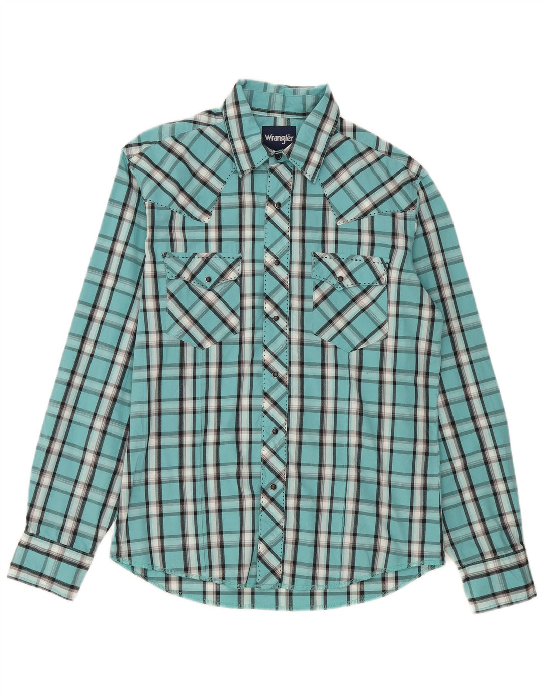 Wrangler Mens Shirt Medium Turquoise Check Cotton