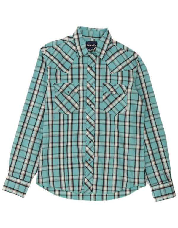 Wrangler Mens Shirt Medium Turquoise Check Cotton