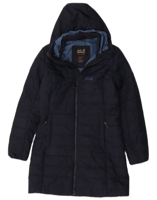 Jack Wolfskin Womens Hooded Padded Coat UK 8/10 Small Navy Blue Polyester