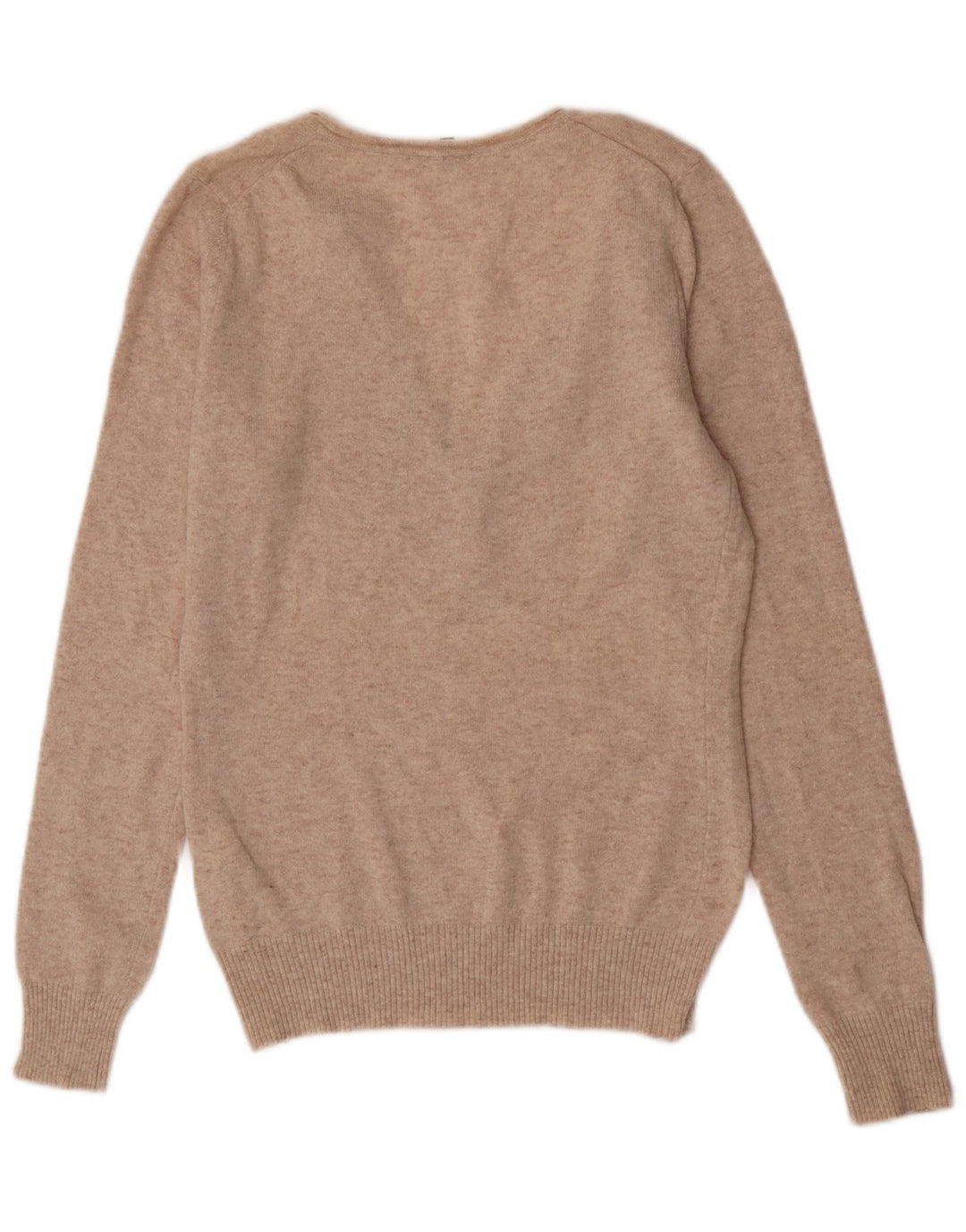 Benetton Womens V-Neck Jumper Sweater UK 14 Large Beige Wool