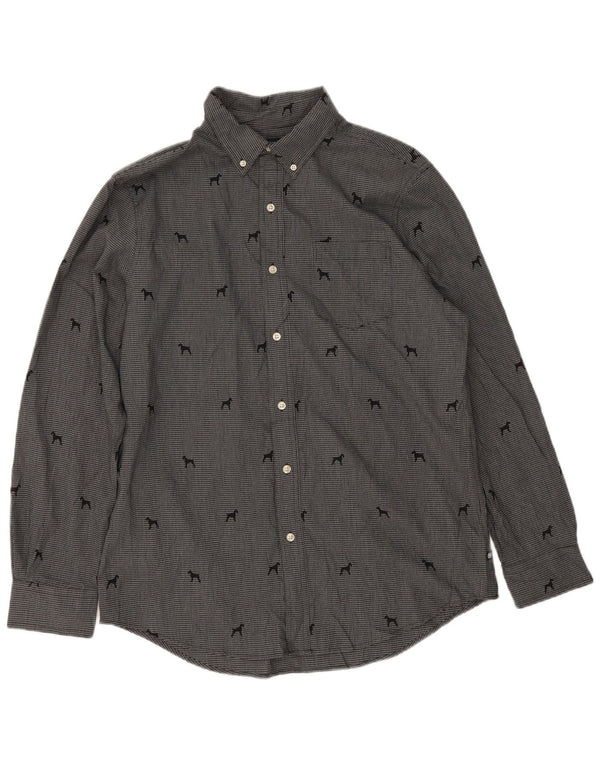 Chaps Mens Shirt Medium Grey Houndstooth Cotton