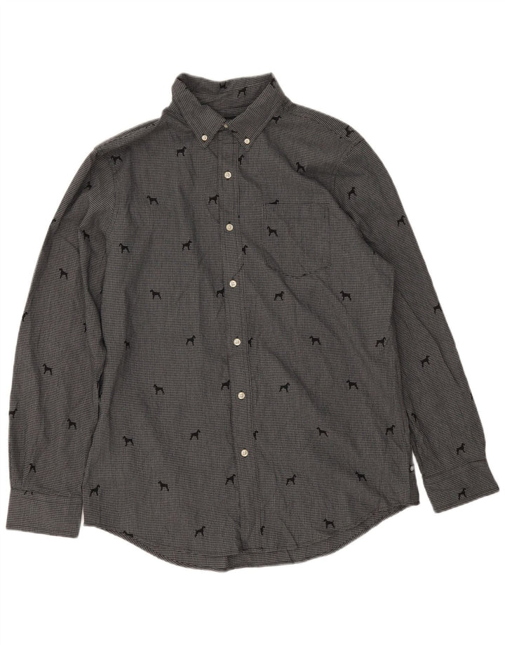 Chaps Mens Shirt Medium Grey Houndstooth Cotton