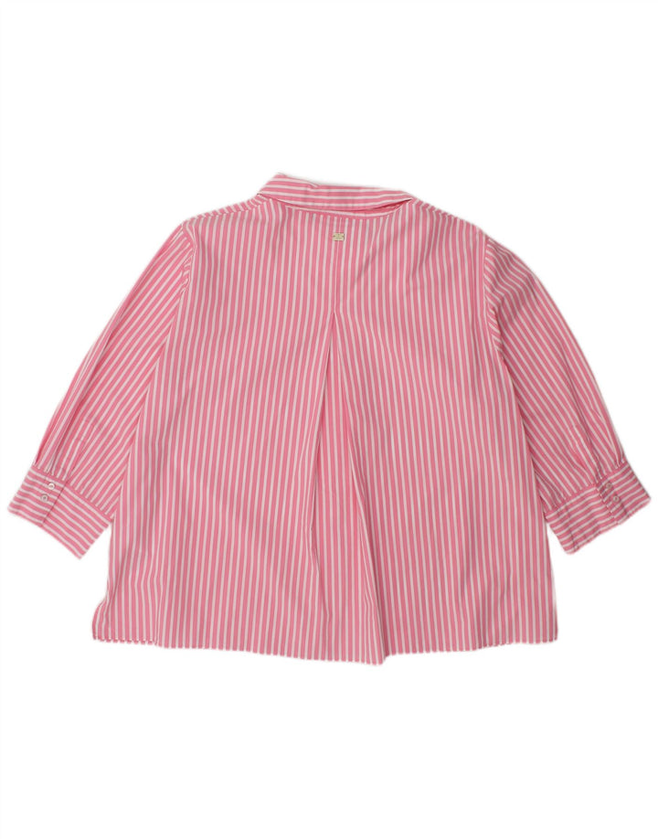 JOOP Womens 3/4 Sleeve Shirt Blouse UK 14 Medium Pink Pinstripe Cotton