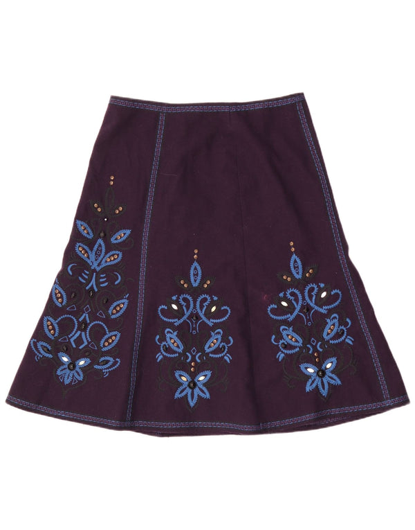 Monsoon Womens Graphic A-Line Skirt UK 14 Large W32 Purple Floral Polyester