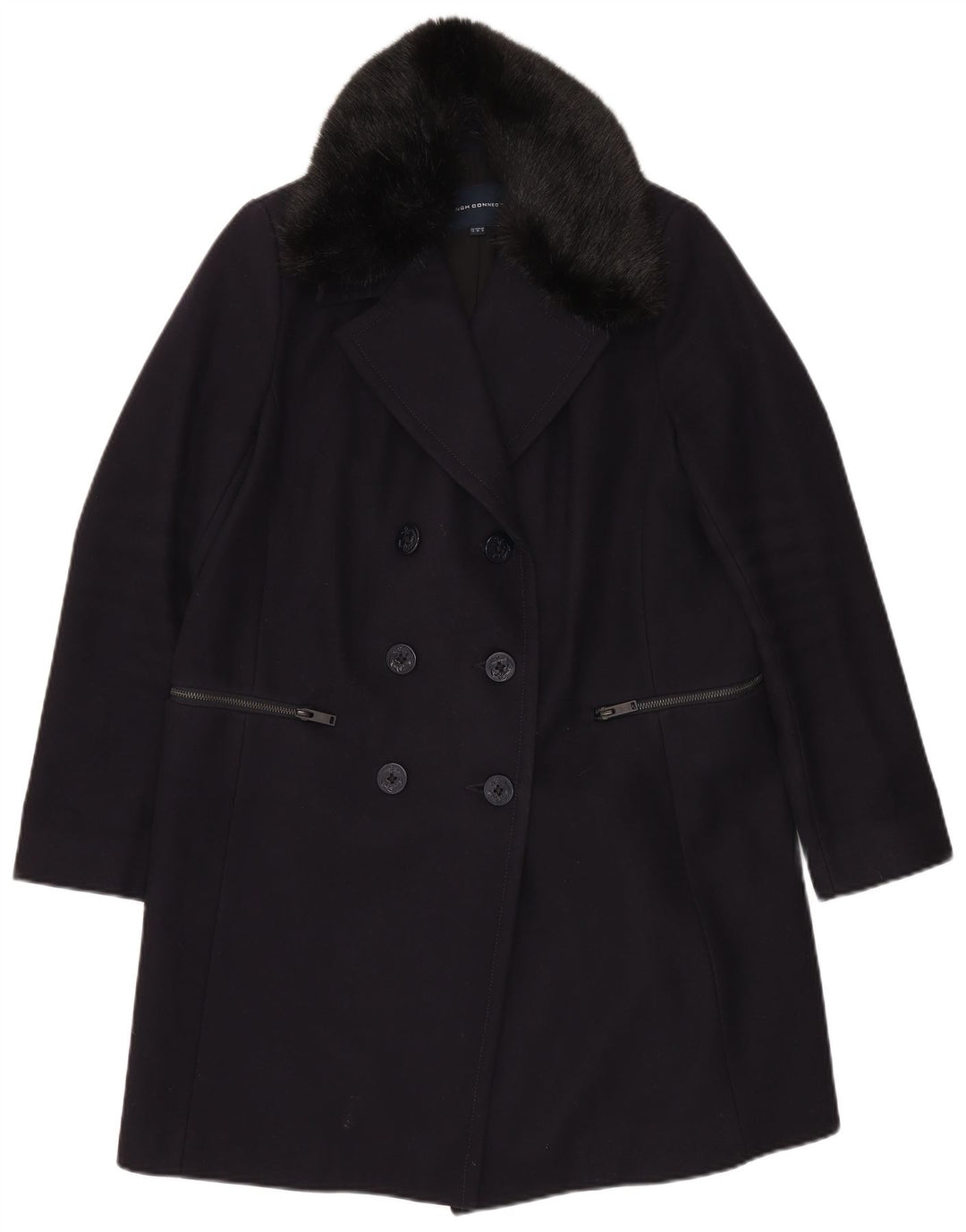 French Connection Womens Overcoat UK 12 Medium Navy Blue Virgin Wool