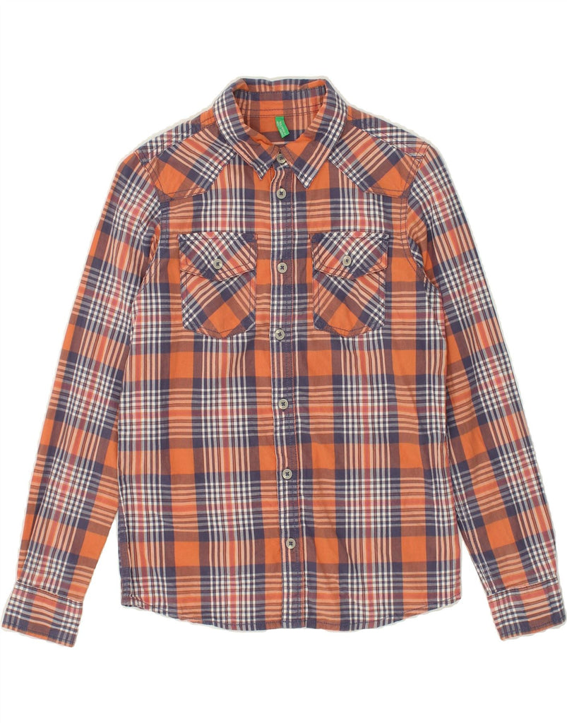 BENETTON Boys Shirt 9-10 Years Orange Check Cotton | Vintage Benetton | Thrift | Second-Hand Benetton | Used Clothing | Messina Hembry 