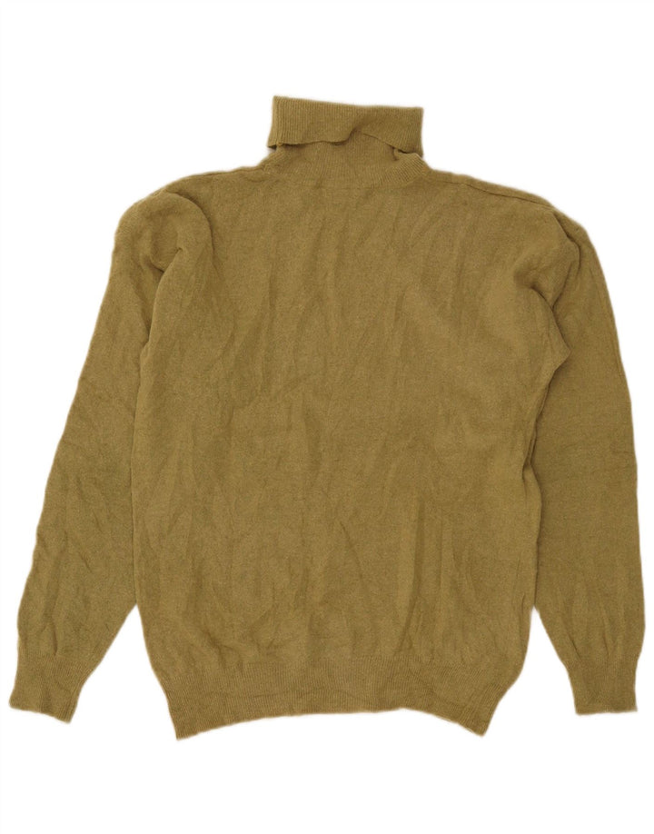 VINTAGE Womens Roll Neck Jumper Sweater UK 14 Medium Khaki Lambswool