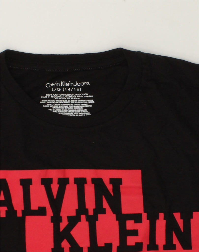 CALVIN KLEIN Boys Graphic T-Shirt Top 14-15 Years Large  Black Cotton | Vintage Calvin Klein | Thrift | Second-Hand Calvin Klein | Used Clothing | Messina Hembry 