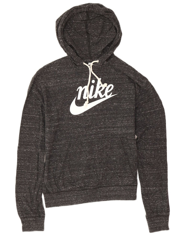 Nike Womens Graphic Relaxed Fit Hoodie Jumper UK 10 Small Grey Flecked