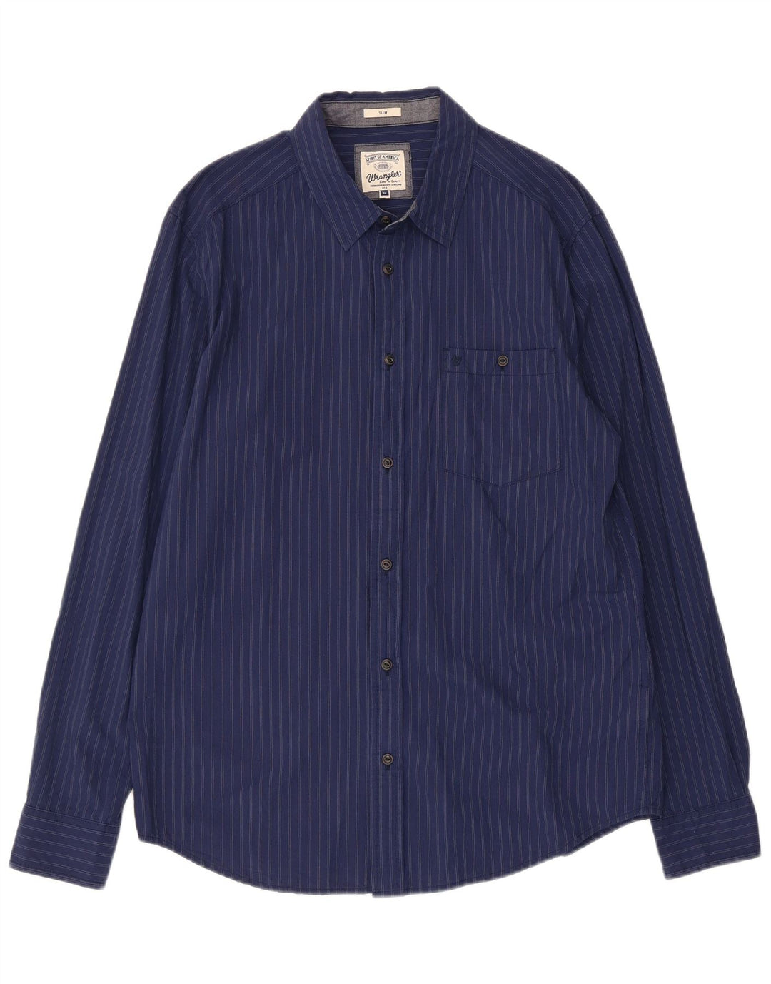 Wrangler Mens Slim Shirt XL Navy Blue Striped Cotton