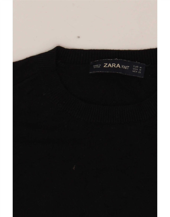 Zara Womens Crew Neck Jumper Sweater UK 12 Medium Black