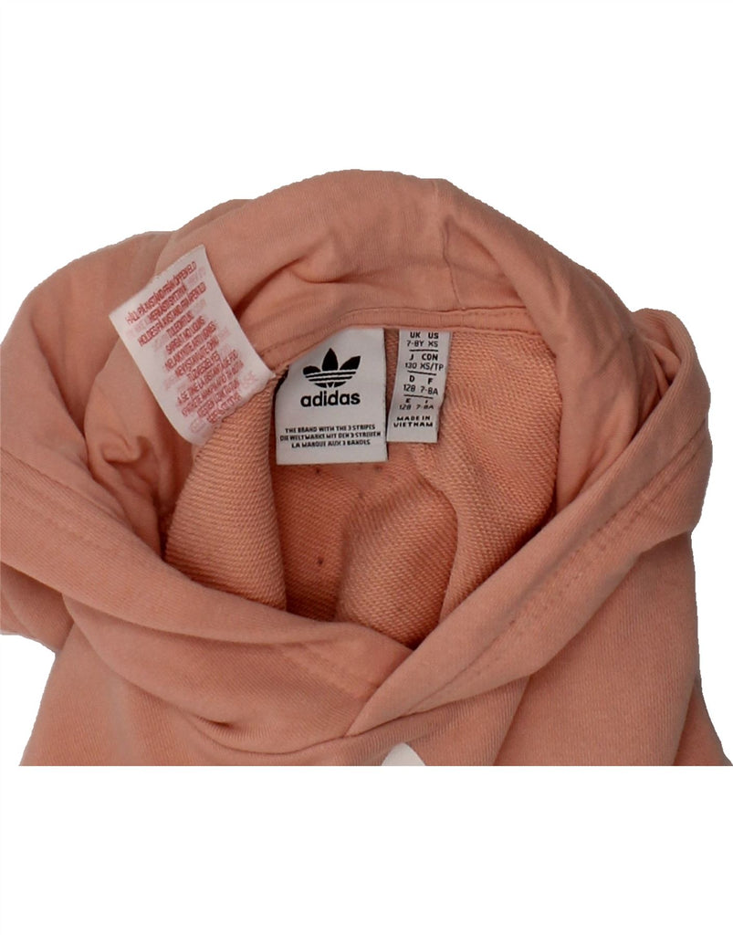 ADIDAS Girls Graphic Hoodie Jumper 7-8 Years Pink Cotton Vintage Adidas and Second-Hand Adidas from Messina Hembry 