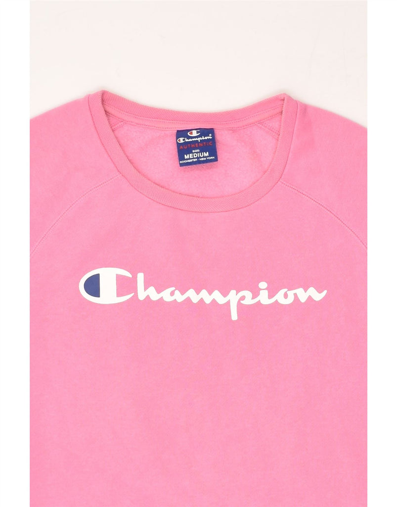 CHAMPION Womens Graphic Sweatshirt Jumper UK 14 Medium Pink Cotton | Vintage Champion | Thrift | Second-Hand Champion | Used Clothing | Messina Hembry 