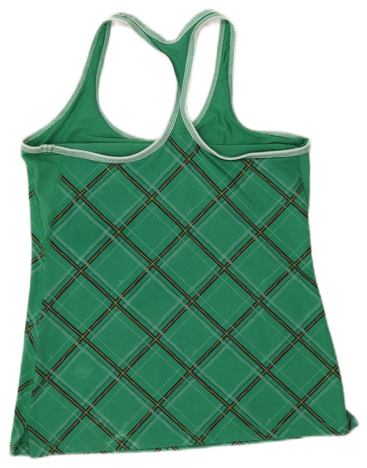 NIKE Womens Vest Top UK 12/14 Medium Green Argyle/Diamond Cotton