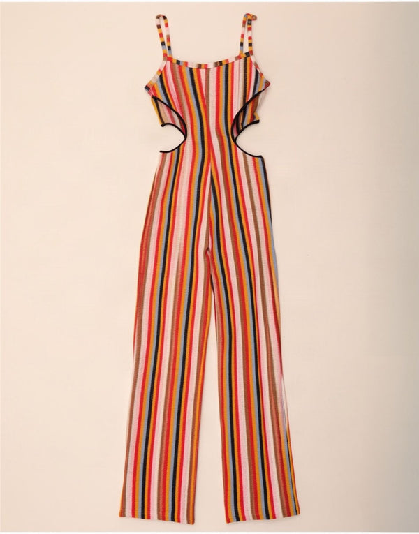 Zara Womens Cut Out Jumpsuit UK 10 Small L30 Multicoloured Striped Cotton